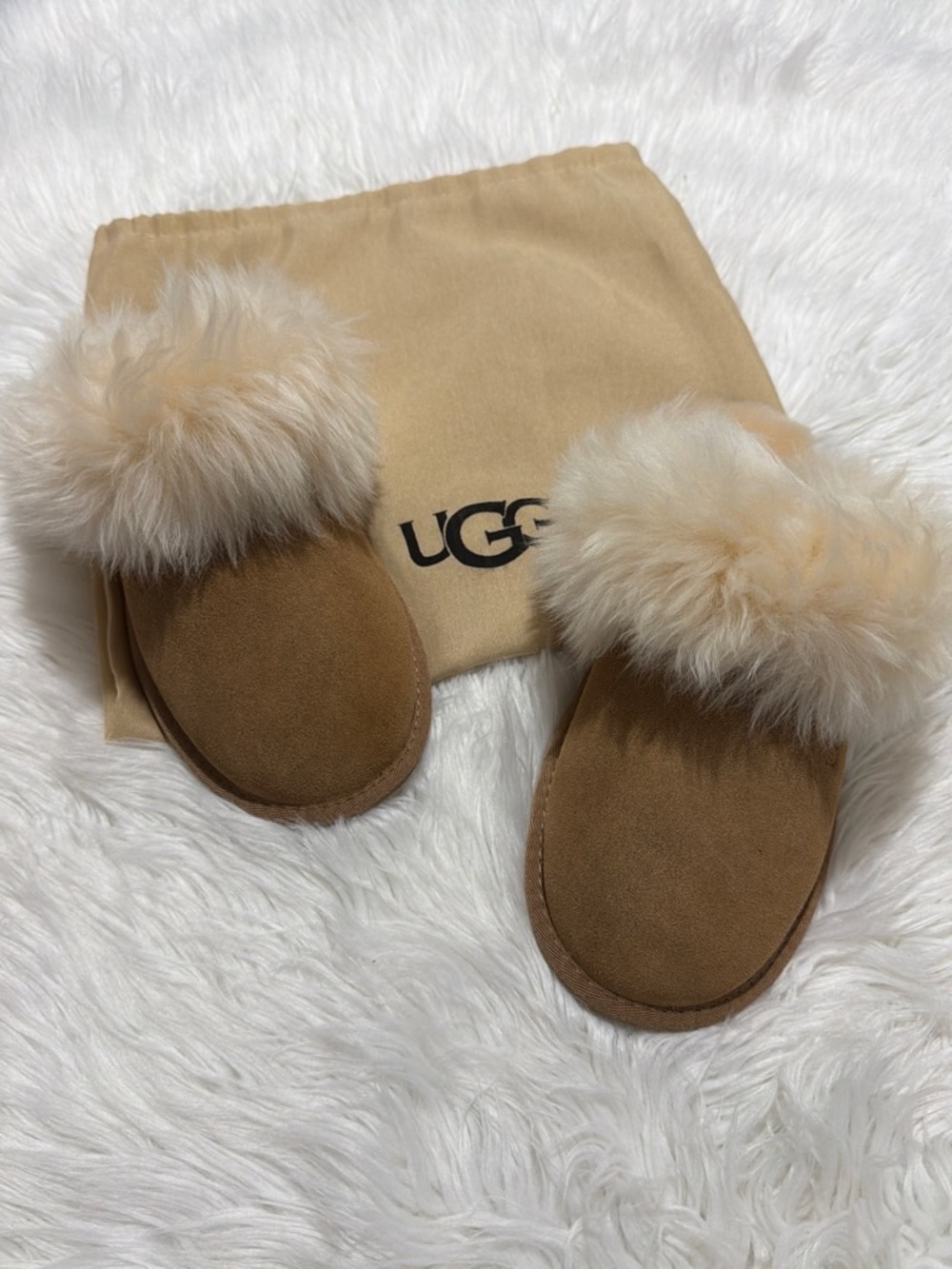 UGG Chestnut Suede Sheepskin-Trim Slide Slippers